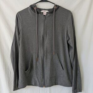 Adrienne Vittadini Sport Zip-Up Gray Hoodie, Size Medium